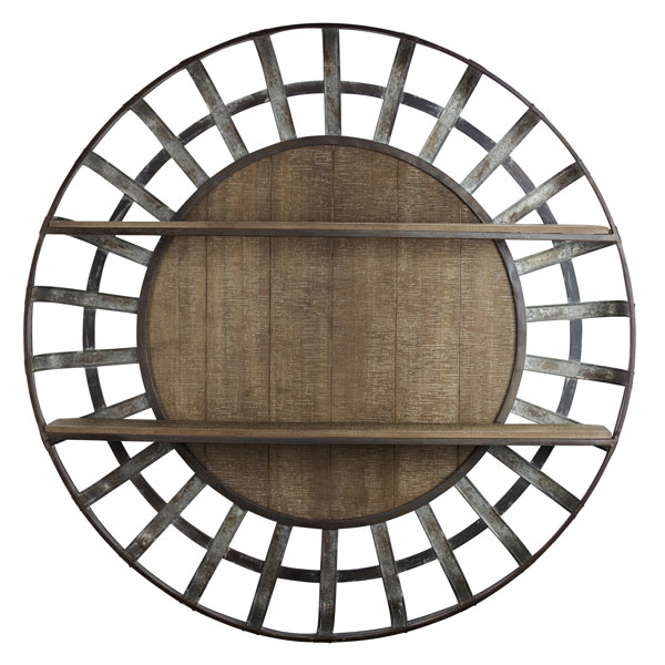 Gracie Oaks Delicia Decor Wood and Galvanized Metal Round Hanging Wall